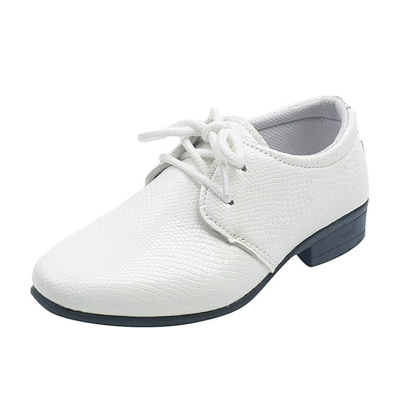 Boys Dress Shoes Lace up Vintage Pattern Leather Pointed Toe Chunky Heel School Uniform Party Prom Oxford Shoes White 9 Toddler