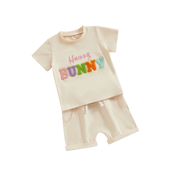 Boys Easter Baby Shorts Sets 6 12 18 24 Months 2T 3T Toddler Boy Summer Clothes Short Sleeve Letter Embroidery Tops and Solid Color Shorts Sets