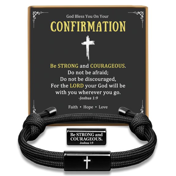 Boys Easter Gifts for Sons | Easter Basket Stuffers for Teens | Men's Cross Bracelet Joshua 1:9 Philippians 4:13 | Soccer Baseball Basketball Accessories for Baptism & Confirmation