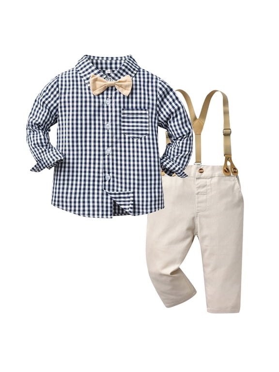 Boys Easter Outfit Toddler Baby Long Sleeve Plaid Prints T Shirt Tops Pants Child Kids Fashionable Clothing Cute Stylish Streetwear