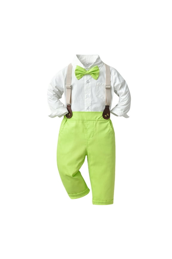 Boys Easter Outfit Toddler Baby Long Sleeve Solid Color T Shirt Tops Suspenders Pants Child Kids Fashionable Clothing Kids Leisure Outfit Set
