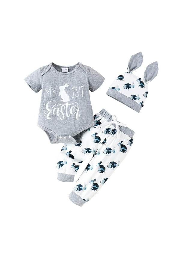 Boys Easter Outfits Suits Baby Boy Clothes Striped Romper Summer Outfits + Cartoon Animals Suspender Overalls 0-18 Months