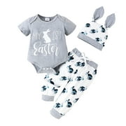 Boys Easter Outfits Suits Baby Boy Clothes Striped Romper Summer Outfits + Cartoon Animals Suspender Overalls 0-18 Months