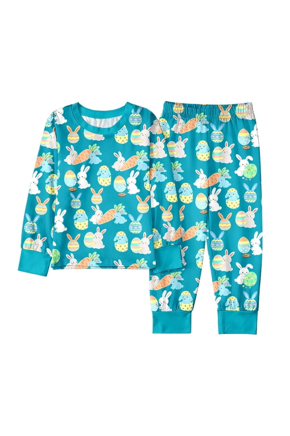 Boys Easter Pajamas Long Sleeve Crewneck Cute Print Nightwear Loungewear Set 4Y Pajamas Girls
