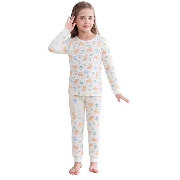 Boys Easter Pajamas Long Sleeve Crewneck Cute Print Sleepwear Lounge Set Girls 6-7 Years Pajamas
