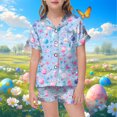 thumbnail image 1 of Boys Easter Pajamas Set Easter Egg Cartoon Printed Button Down Short Sleeve Pajamas Set Silk Pjs for Girls 4-5 Years, 1 of 4