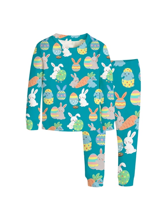 Boys Easter Pjs Long Sleeve Crewneck Cute Print Nightwear Lounge Sets Boys Pajamas 9-10 Years