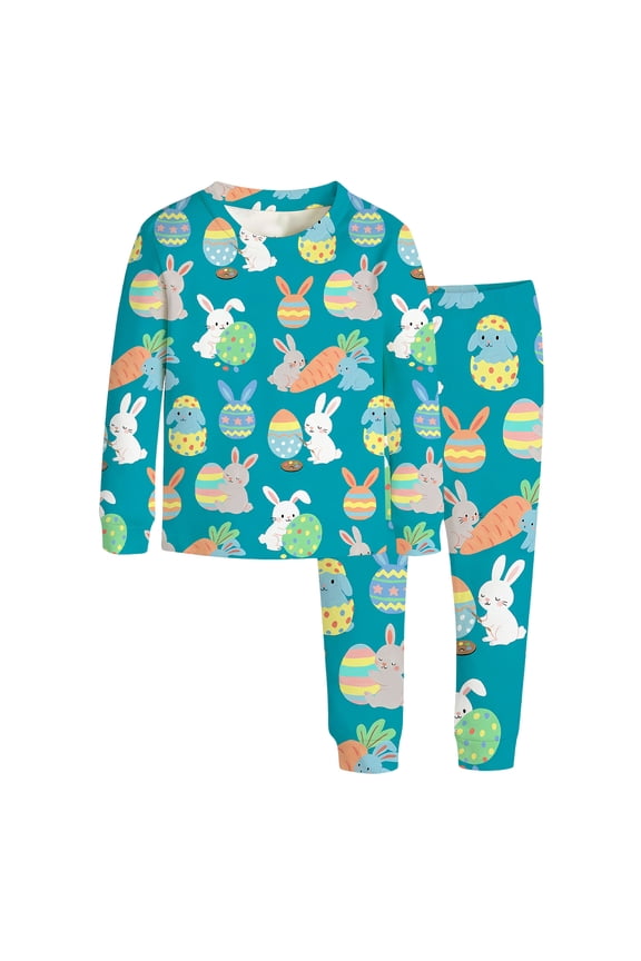 Boys Easter Pjs Long Sleeve Crewneck Cute Print Nightwear Lounge Sets Boys Pajamas 9-10 Years