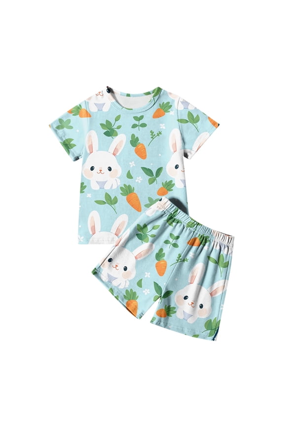 Boys Easter Pjs Short Sleeve Crew Neck Cute Print Sleepwear Lounge Sets Girls Summer Pajamas 7-8 Years