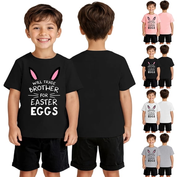 Boys Easter Shirt Casual Cute Bunny Print Short Sleeve T Shirts Round Neck Soft Breathable Activewear Tee Tops Summer Clothing Grey, 12-13 Years
