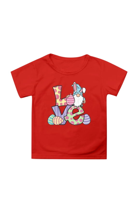 Boys Easter Trendy Loose Fit Red Bunny Print Summer Easter Tshirt 2026 Children Short Sleeve Tops Funny Rabbit Easter T Shirts