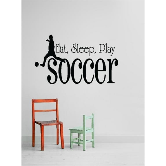 Boys Eat Sleep Play Soccer Cute Sports Wall Decal Decoration Eat, sleep, Play Soccer Text Cute Typography Lasts Years and Easily Removable - Size: 9 In(W) x 20 In(H)