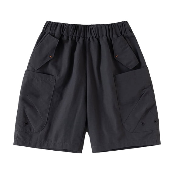 Boys Elastic Waist Cargo Shorts, Multi‑Pocket Loose‑Fit Knee‑Length Casual Shorts, Thin Trendy Summer Trousers for Kids 3‑12 Years Old