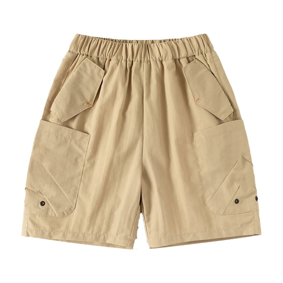Boys Elastic Waist Cargo Shorts, Multi‑Pocket Loose‑Fit Knee‑Length Casual Shorts, Thin Trendy Summer Trousers for Kids 3‑12 Years Old