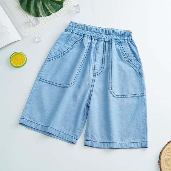 Boys Elastic Waist Denim Shorts - Kids Pull On Light Blue Jean Shorts ...