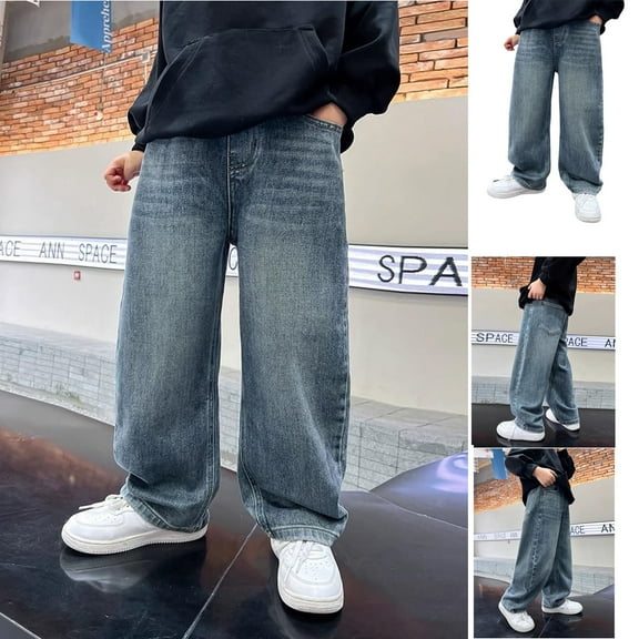 Boys Elastic Waist Denim Trousers for Children Loose Fit Cargo Pants Casual Comfortable Daily Wear