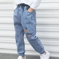 thumbnail image 1 of Boys Elastic Waist Jeans Kids Fashion Loose Fit Straight Leg Denim Pants with Pockets Spring And Summer Children's Boys' Basic Casual Print Long Pocket Jeans Blue 160/11-12 Years, 1 of 3