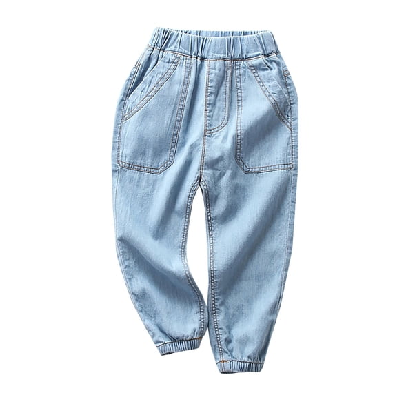 Boys Elastic Waist Straight Leg Jeans Solid Loose Joggers Distressed Vintage Washed Jeans Kids' School Uniforms Streetwear Toddler Boys' Pull-On Denim Pant Strechy Fashion Denim Pants with Pockets