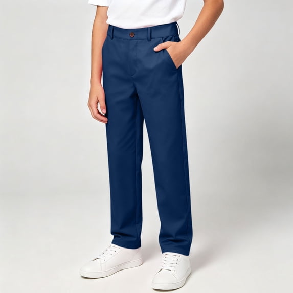Boys' Elastic Waist Uniform Pants for Kids & Youth,Uniform Pants for Boys Solid Pant Back to School Daily Outdoor Casual Long Trousers(Dark Blue,5 Years)
