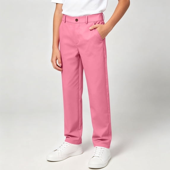 Boys' Elastic Waist Uniform Pants for Kids & Youth,Uniform Pants for Boys Solid Pant Back to School Daily Outdoor Casual Long Trousers(Pink,7 Years)