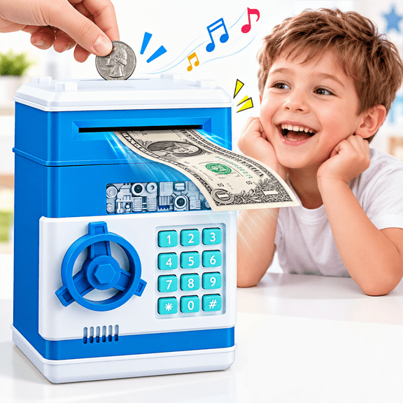 Boys' Electronic ATM Piggy Bank – Fun Birthday Gift for Ages 5-10 ,Safe & Kid-Friendly Savings Bank with Password Protection.