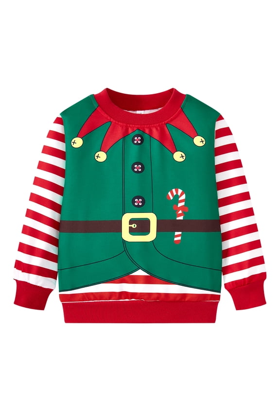 Boys Elf Christmas Sweater Long Sleeve Crewneck Toddler Xmas Shirts Kids Holiday Outfits Girls Christmas Sweatshirt 3T