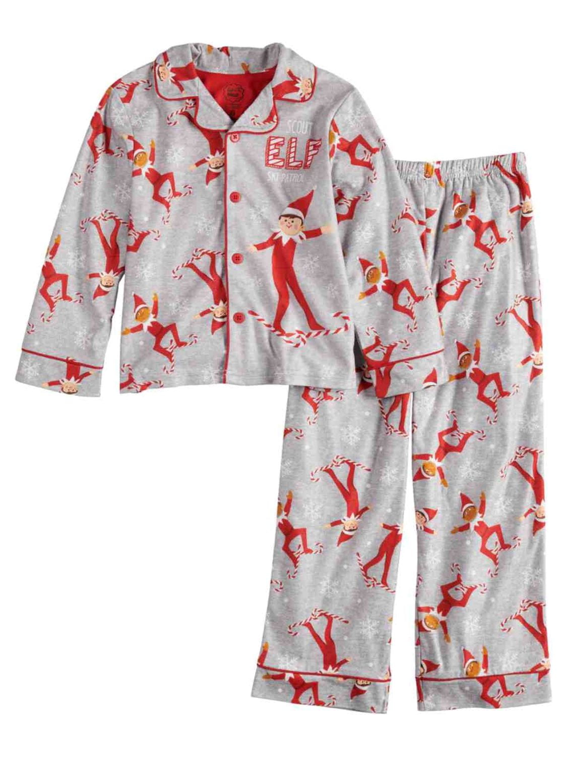 Boys Elf On The Shelf Scout Ski Patrol Gray Button Up Pajamas Sleep Set 4