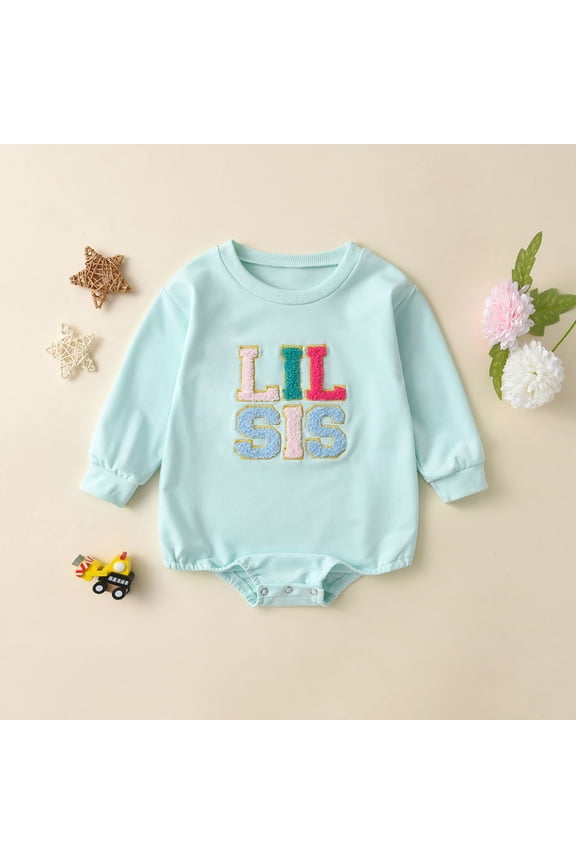 Boys Embroidered Letter Long Sleeve Bodysuit Snap Crotch Romper Piece Outfit Daily Casual Spring Summer, 12-18M, Green