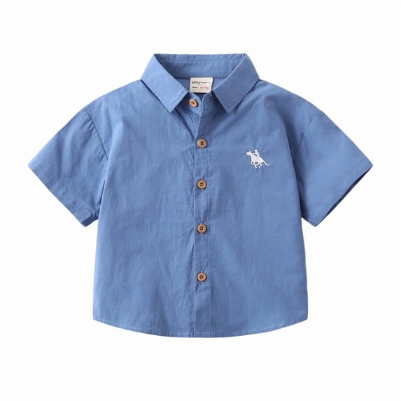 Boys Embroidered Shirt Summer Casual Top For Toddlers And Kids Breathable Blend Tee School Outfit