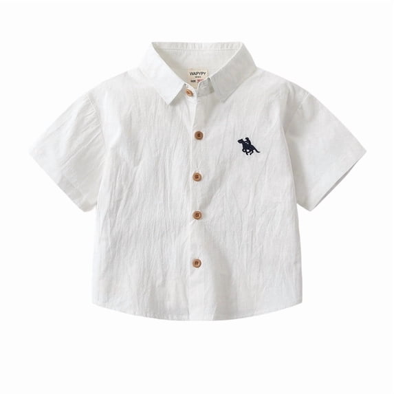 Boys Embroidered Shirt Summer Casual Top For Toddlers And Kids Breathable Blend Tee School Outfit