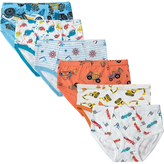Boys Excavator Underwear Little Kids Car Briefs Children Cotton Breathable Fish Panties Toddler Comfort 6 Pack Underpants Size 8