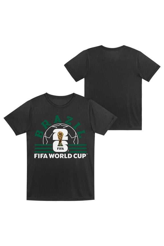 FIFA World Cup 2026 Youth Boys Brazil Black Soccer Ball Graphic Tee
