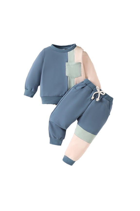 Boys Fall Casual Color Blocking Long Sleeve Sweatshirt Sweatpants Set Fall Winter Outfit Clothes