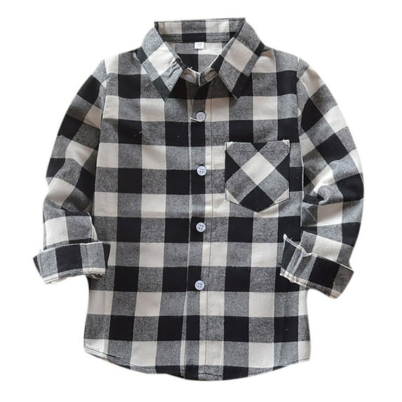Boys Fall Shirt Family Picture Outfits Toddler Baby Boys Long Sleeve Flannel Plaid Shirt Cotton Button Down Shirts for Children Light Gray 18-24 Months
