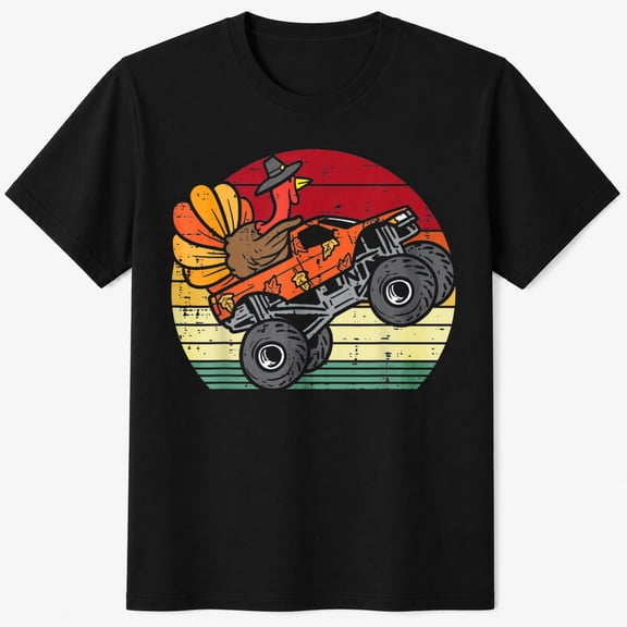 Boys Fall Shirt, Monster Truck Pumpkin Autumn Graphic T-Shirt, Cool Seasonal Vehicle Design