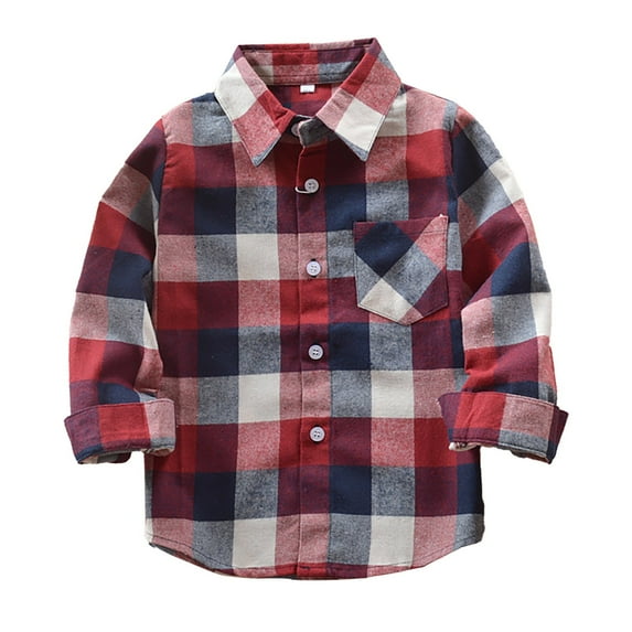 Boys Fall Shirts Family Picture Outfits Toddler Boys' Girls' Flannel Plaid Shirt Button Down Long Sleeve Jacket Lapel Shacket Coat Tops Casual Outwear Watermelon Red 5-6 Years