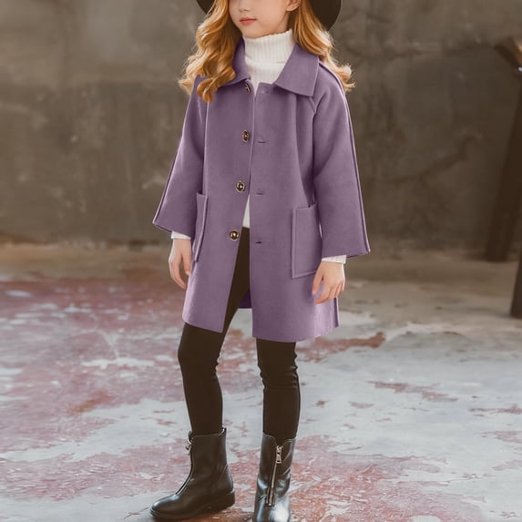 Boys Fall Winter Solid Thick Wool Padded Windbreaker Casual Warm Outer Coat Purple 13-14 Years