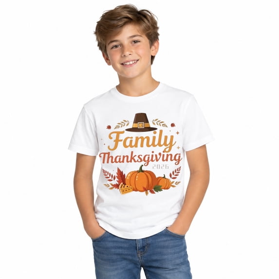 Boys' Family Thanksgiving Turkey Pumpkin T-Shirt, 100% Cotton
