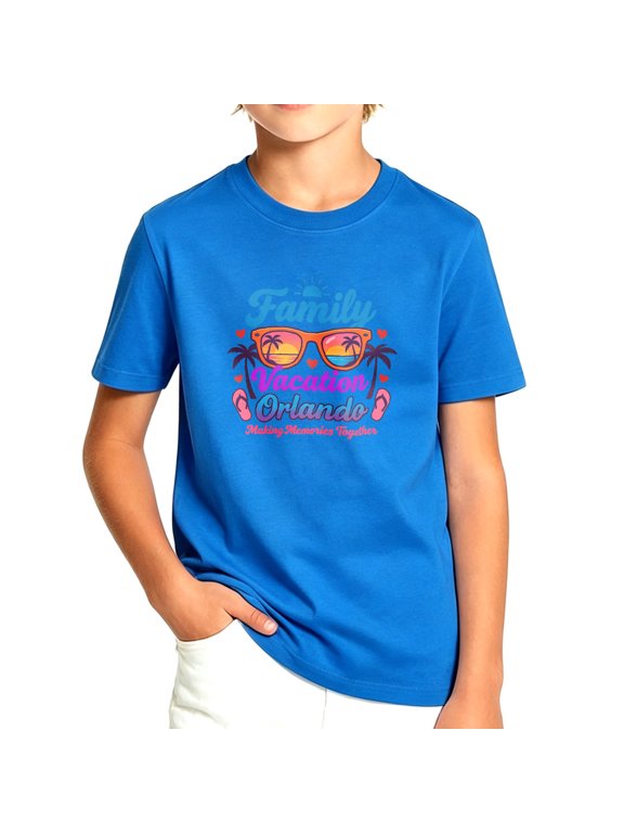 Boys Family Vacation Orlando Memories Graphic T Shirt, Cotton Short Sleeve Kids Tees Children Soft Tops