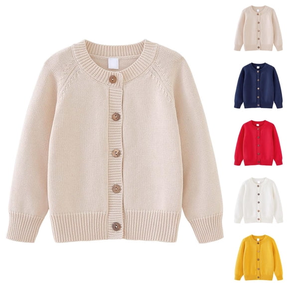 Boys Fashion Boys Cardigan Knit Sweater Open Front Long Sleeve Round Neck for Kids Age 1-10 Years