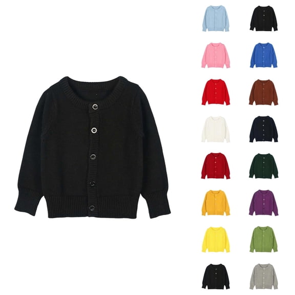 Boys Fashion Boys Cardigan Long Sleeve Button Up Crew Neck Knit Warm Outerwear for Kids