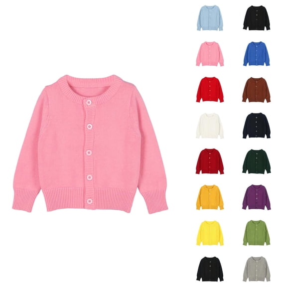 Boys Fashion Boys Cardigan Long Sleeve Button Up Crew Neck Knit Warm Outerwear for Kids