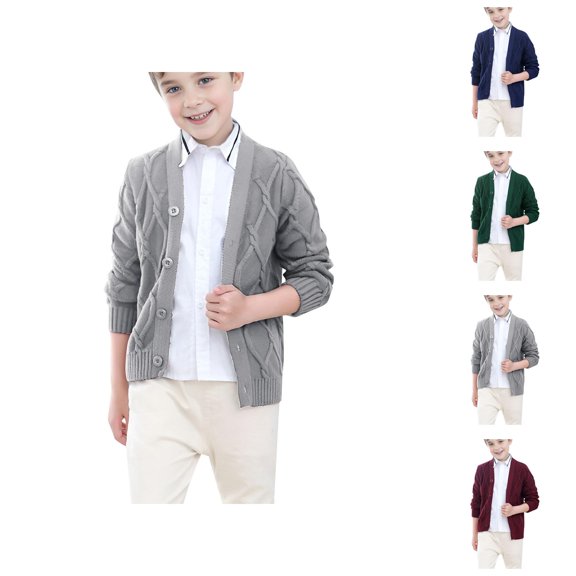Boys Fashion Boys Cardigan V Neck Button Down Long Sleeve Knit for Kids Outerwear