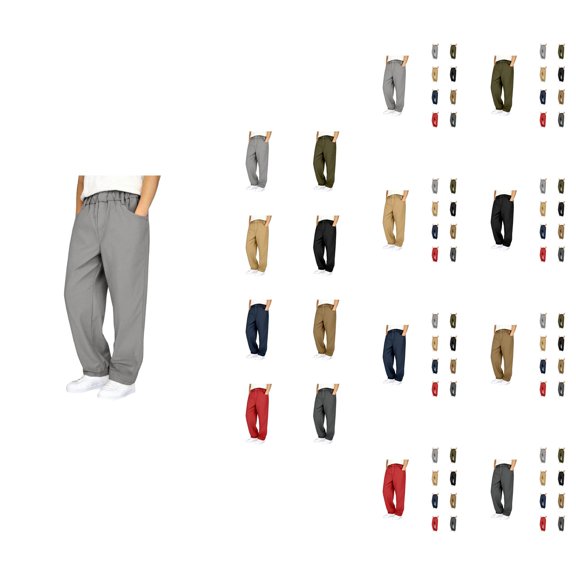 Boys Fashion Boys Cargo Pants Straight Leg Casual Trousers with Multiple Pockets and Elastic Waist Twill Fabric for Kids Outdoor School Daily Wear