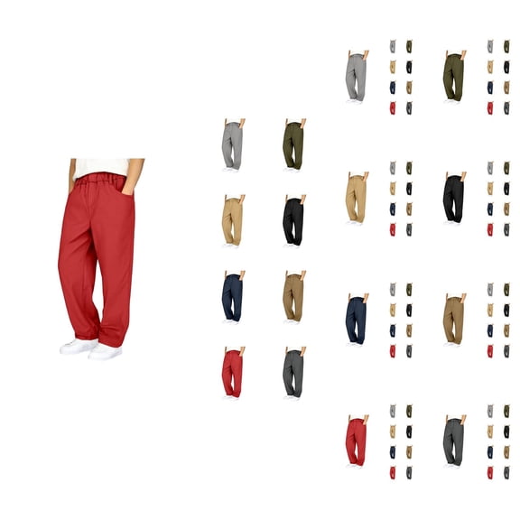 Boys Fashion Boys Cargo Pants Straight Leg Casual Trousers with Multiple Pockets and Elastic Waist Twill Fabric for Kids Outdoor School Daily Wear