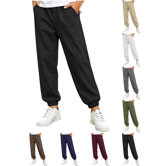 Boys Fashion Boys' Solid Color Elastic Waistband With Pockets Leg Binding Pants Medium To Large Children's Casual Loose Pants Black 14-15 Years