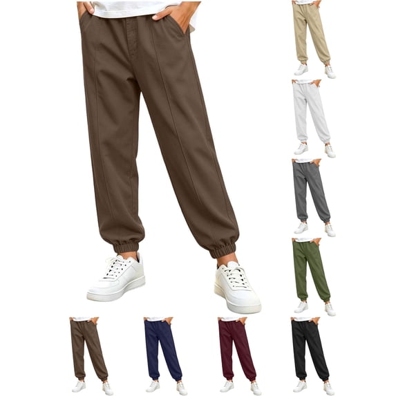 Boys Fashion Boys' Solid Color Elastic Waistband With Pockets Leg Binding Pants Medium To Large Children's Casual Loose Pants Brown 9-10 Years