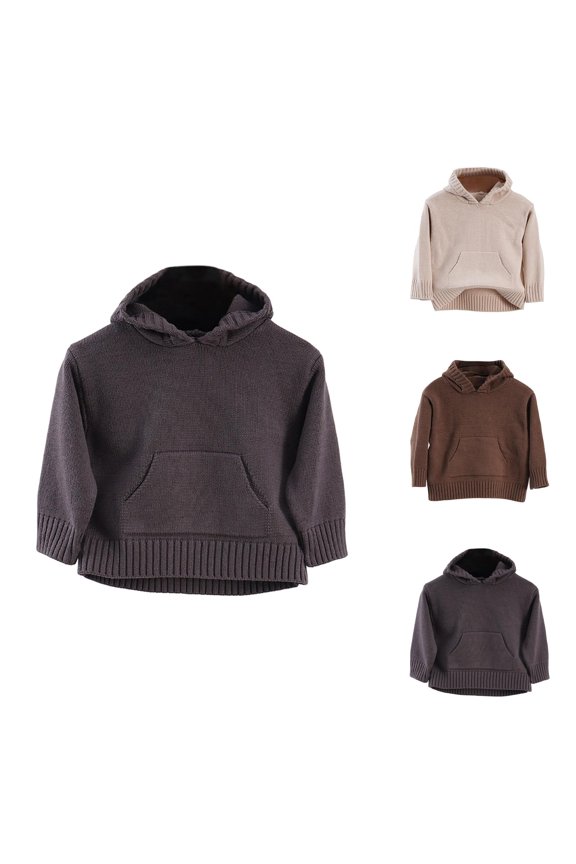 Boys Fashion Boys Sweater Hooded Knit Pullover Long Sleeve Drawstring for Daily Wear and Outdoor Play