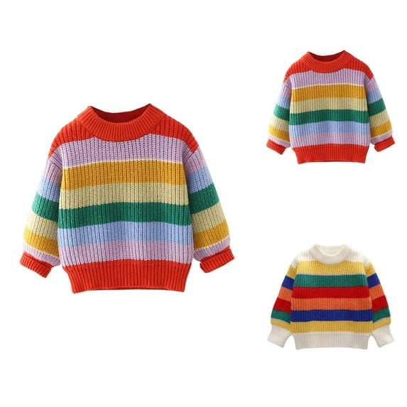 Boys Fashion Boys Sweater Rainbow Striped Knit Pullover for Autumn Fall Winter Season