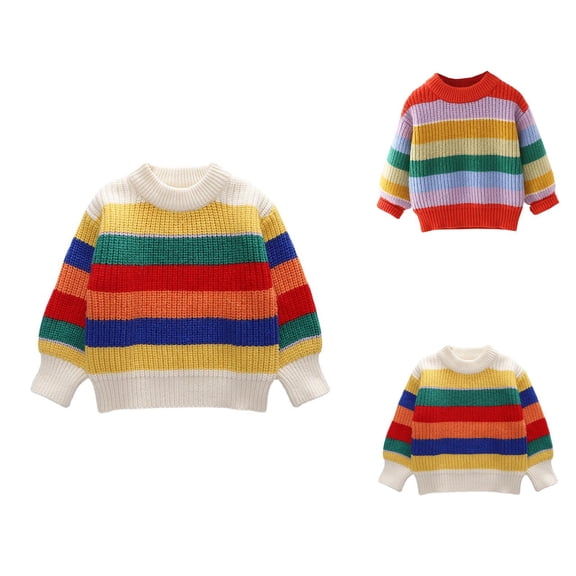 Boys Fashion Boys Sweater Rainbow Striped Knit Pullover for Autumn Fall Winter Season